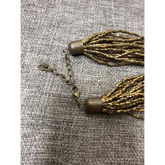 Gold Multi-Strand Beaded Necklace & Earrings Set With Adjustable Chain Closure - Picture 4 of 6